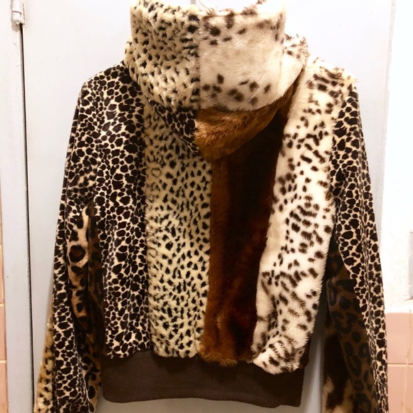 🧡VINTAGE Leopard Print Bomber Jacket w/ Hood🧡 - Picture 2 of 2